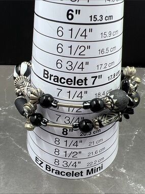 Vintage Treska Black Beaded Textured Wrap Bracelet